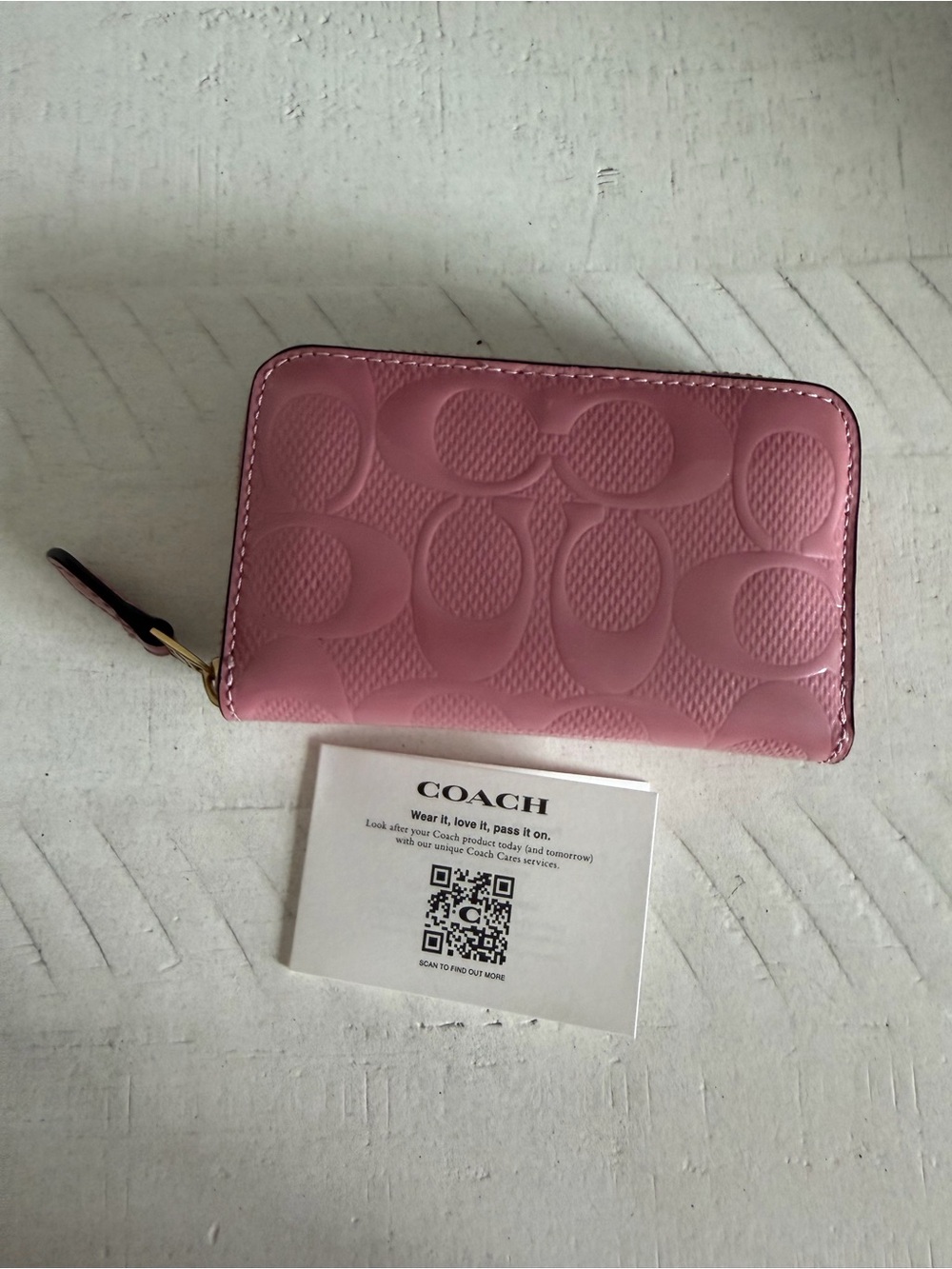 Coach pink essential small zip around card case wallet